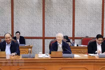 Tổng Bí thư Nguyễn Phú Trọng chủ trì họp Bộ Chính trị. Ảnh: TTXVN