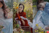 Các thiếu nữ áo dài trong tranh Lâm Đức Mạnh 