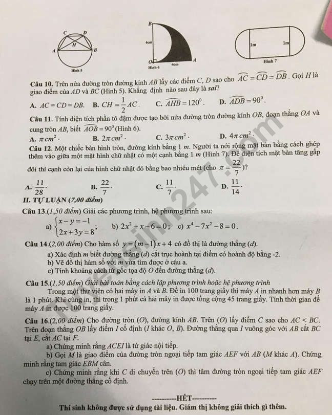Đề thi tuyển sinh vào lớp 10 môn Toán tỉnh Phú Yên năm 2020. Nguồn: TTHN