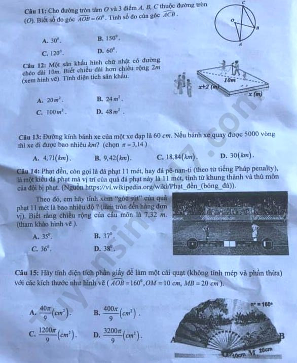 Đề thi tuyển sinh vào lớp 10 môn Toán tỉnh Kiên Giang năm 2020. Trang 2/3. Nguồn: TTHN