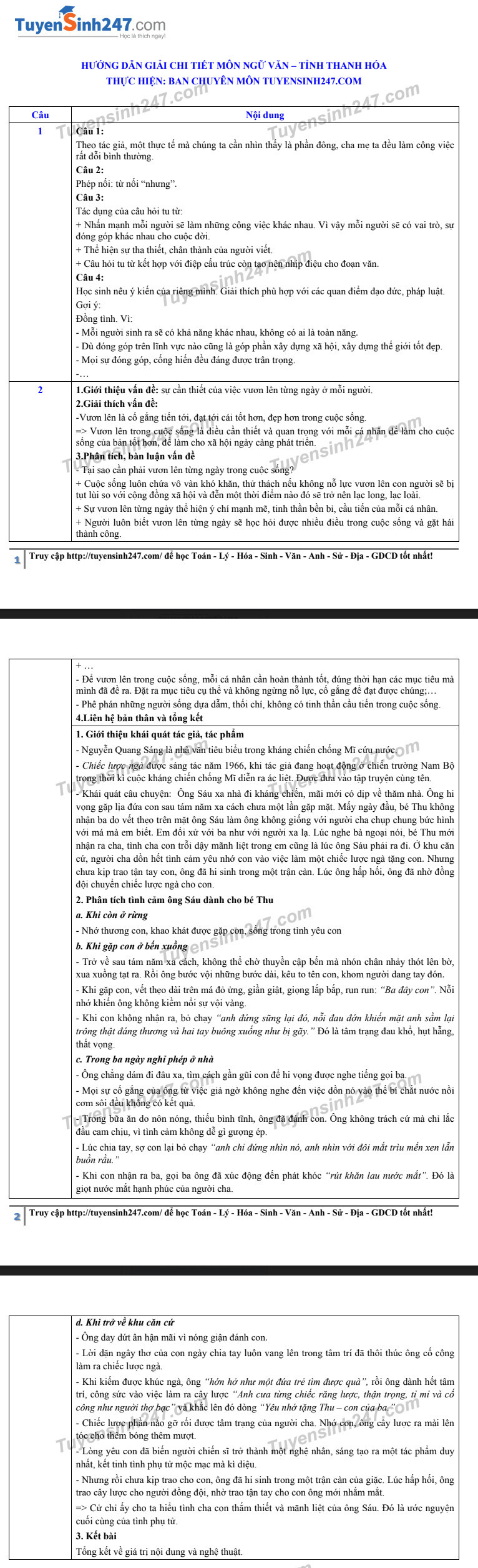 Đáp án tham khảo đề thi tuyển sinh vào lớp 10 môn Ngữ Văn tỉnh Thanh Hóa năm 2020. Nguồn: TTHN