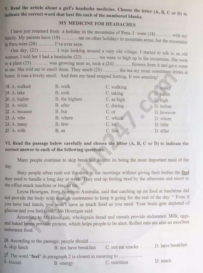 Đề thi tuyển sinh vào lớp 10 môn Tiếng Anh tỉnh Đồng Nai năm 2020. Nguồn: TTHN