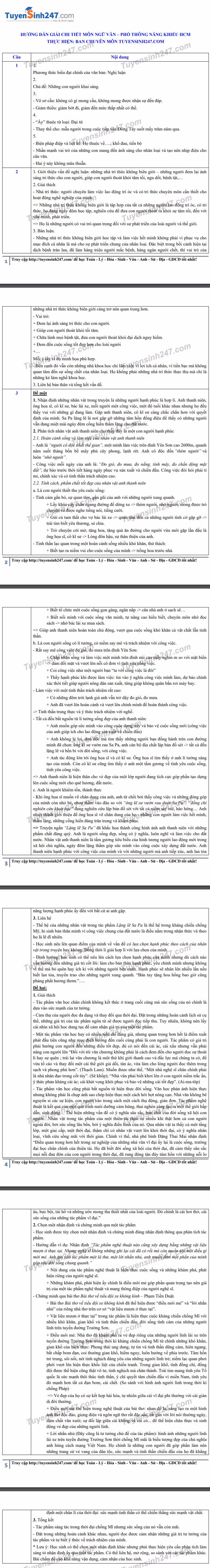 Đáp án đề thi tuyển sinh môn Văn lớp 10 ở TP.HCM. Ảnh: TTHN