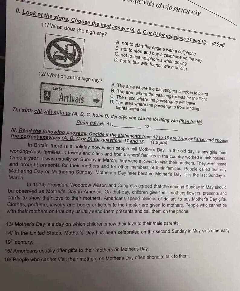 Đề thi tuyển sinh vào lớp 10 môn Anh, TPHCM năm 2020. Trang 2/4