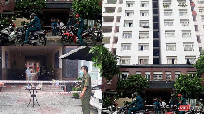 Chung cư Thái An 2 bị phong tỏa cách ly vì có bệnh nhân từ Đà Nẵng về nghi nhiễm COVID-19 (Ảnh: Hòa Bình ghép)