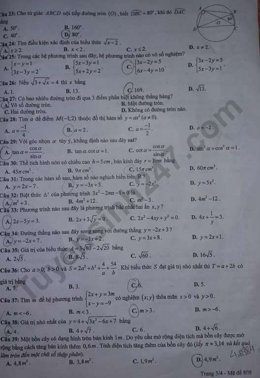 Đáp án đề thi vào lớp 10 môn Toán tỉnh Hưng Yên - Trang 3/4