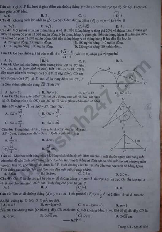 Đáp án đề thi vào lớp 10 môn Toán tỉnh Hưng Yên - Trang 4/4