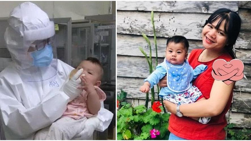 Bác sĩ Thanh Thúy cùng bệnh nhi và con trai. Ảnh: NT ghép