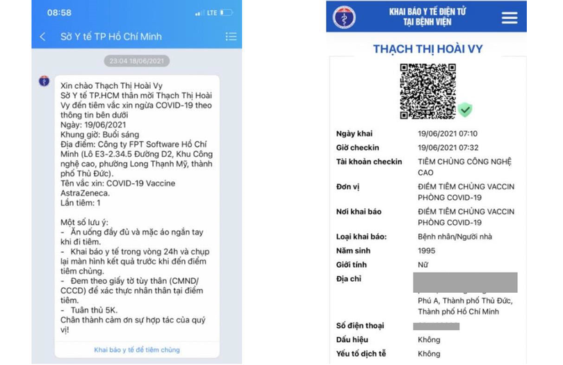 Nội dung tin nhắn Sở Y tế nhắc người dân tiêm vaccine COVID-19. Ảnh: SYT TP.HCM