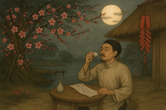 Với nhiều văn nhân rượu như chất xúc tác, kích phát trí tưởng tượng. Ảnh minh họa tạo bởi AI - Nguồn: Xuân Lực