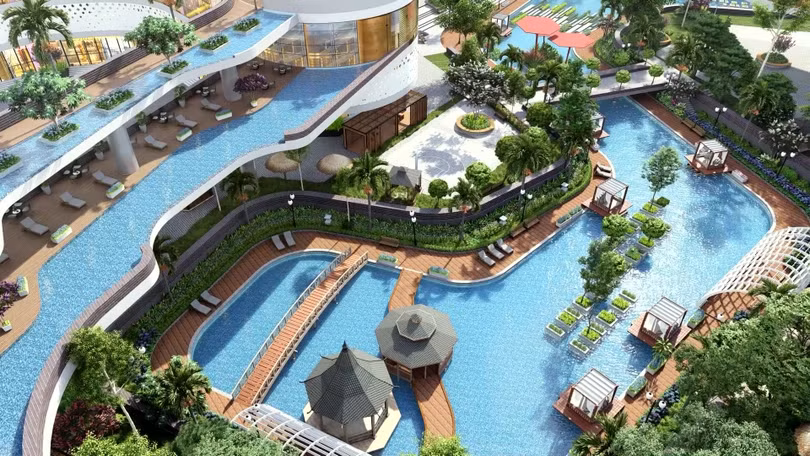 Tầm nhìn nội khu tuyệt đẹp của Sunshine Diamond River với sự kết hợp hoàn hảo giữa các tầng nước và cây xanh