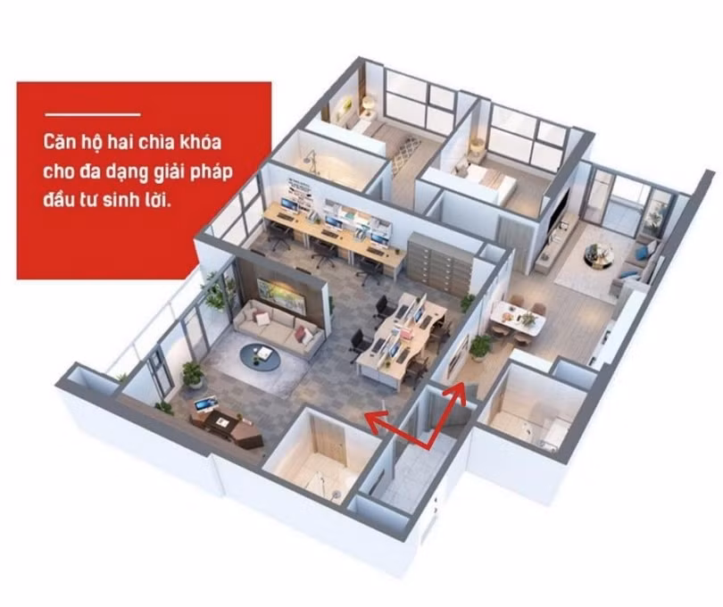 Thiết kế phối cảnh 3D mặt bằng căn hộ Dual key tại Vinhomes West Point Thiết kế phối cảnh 3D mặt bằng căn hộ Dual key tại Vinhomes West Point