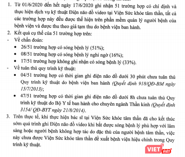 Bệnh viện Bạch Mai thông tin về việc thực hiện kỹ thuật điện não đồ video cho bệnh nhân (Ảnh: Minh Thúy)