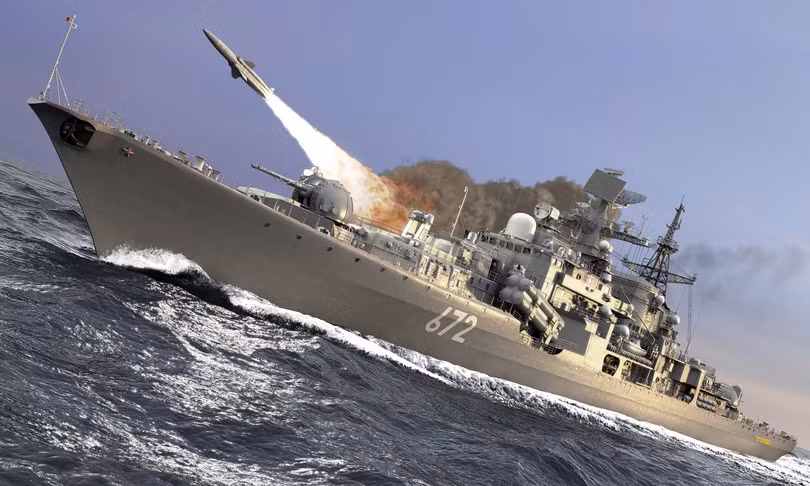 Tàu chiến Nga phóng tên lửa chống hạm.