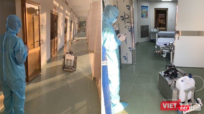 Bệnh viện Dã chiến Củ Chi chính thức đưa robot khử khuẩn phòng cách ly đi vào hoạt động (Ảnh: Hòa Bình)
