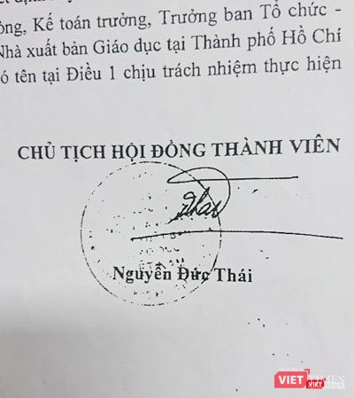 Chữ ký của ông Nguyễn Đức Thái - Chủ tịch Hội đồng thành viên Nhà xuất bản Giáo dục Việt Nam Chữ ký của ông Nguyễn Đức Thái - Chủ tịch Hội đồng thành viên Nhà xuất bản Giáo dục Việt Nam