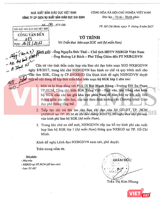 Tờ trình về việc triển khai biên soạn SGK mới (bộ miền Nam) Tờ trình về việc triển khai biên soạn SGK mới (bộ miền Nam)