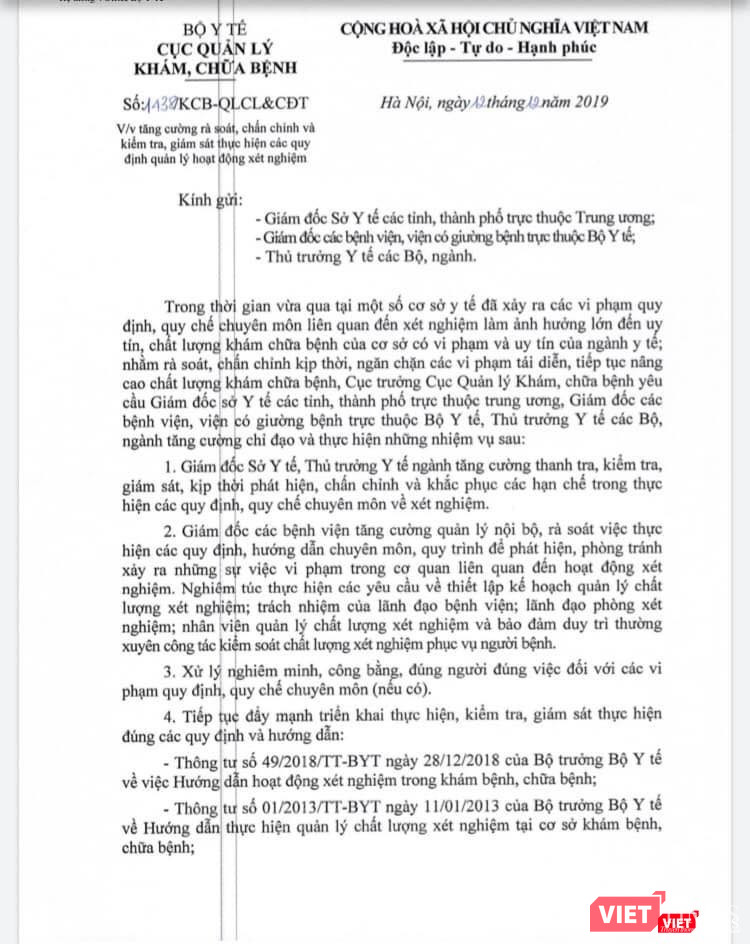 Văn bản của Cục Quản lý Khám, chữa bệnh (Bộ Y tế)