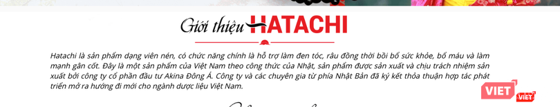 Sản phẩm thực phẩm bảo vệ sức khỏe Hatachi đang được quảng cáo trên trang hatachivn.com. Ảnh: hatachivn.com