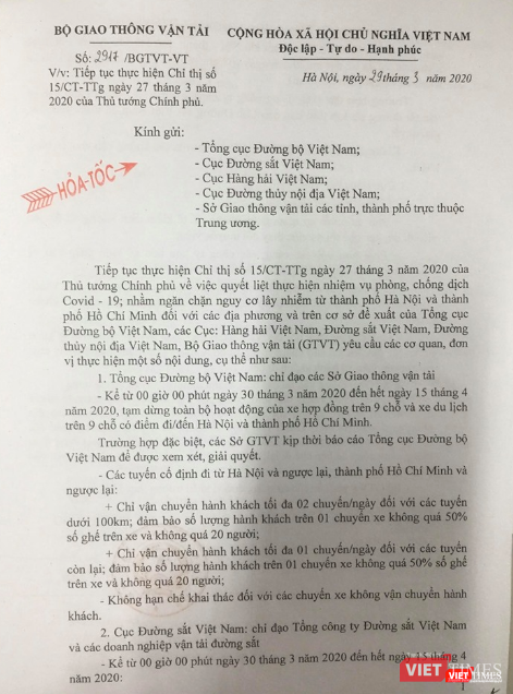 Bộ Giao thông Vận tải có công văn hỏa tốc yêu cầu các đơn vị trong lĩnh vực đường bộ, đường sắt hàng hải, đường thủy nội địa thực hiện Chỉ thị của Thủ tướng Chính phủ. Ảnh: Minh Thúy