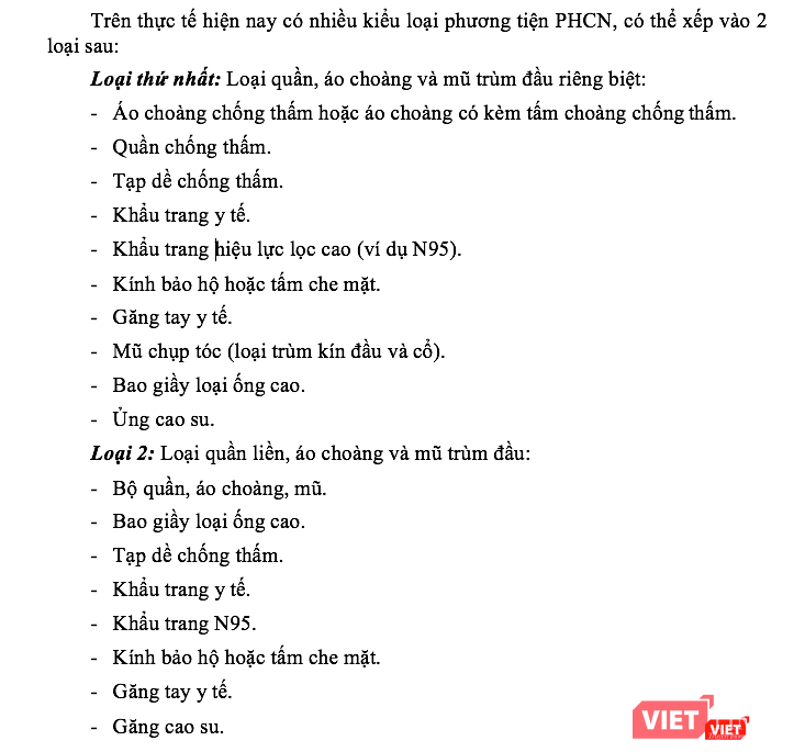 Các phương tiện phòng hộ cá nhân theo hướng dẫn của Bộ Y tế. Ảnh: Minh Thúy Các phương tiện phòng hộ cá nhân theo hướng dẫn của Bộ Y tế. Ảnh: Minh Thúy