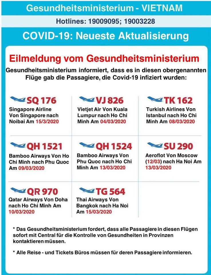 Thông báo của Bộ Y tế bằng tiếng Đức. Ảnh: Vũ Mạnh Cường