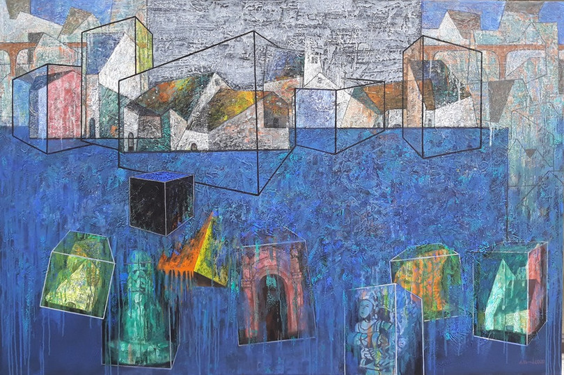 Bức tranh khổ lớn của họa sĩ Nguyễn Minh (Minh phố). Ảnh: HSCC