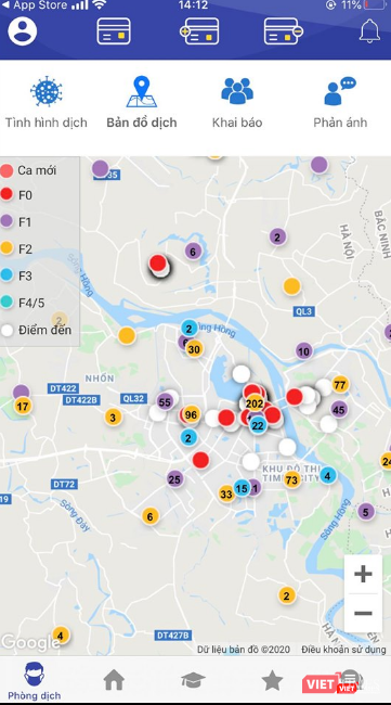 Các trường hợp F1,2,3,4 được xác định rõ trên bản đồ. Ảnh: Minh Thúy