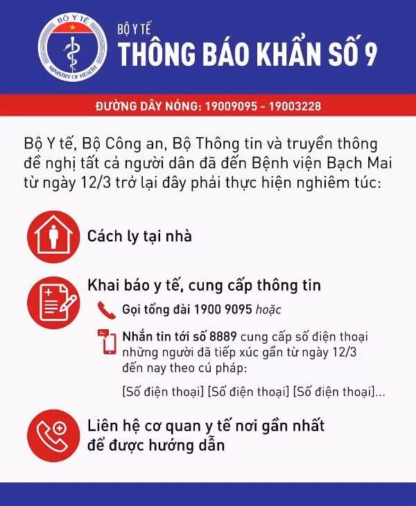Thông báo khẩn số 9 của Bộ Y tế. Ảnh: Vũ Mạnh Cường