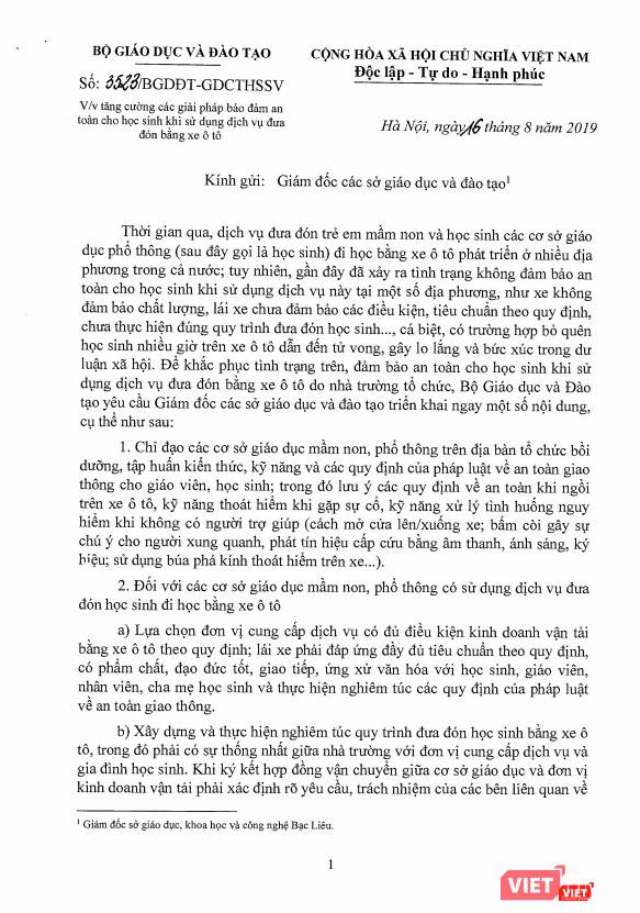 Công văn của Bộ GD&ĐT Công văn của Bộ GD&ĐT