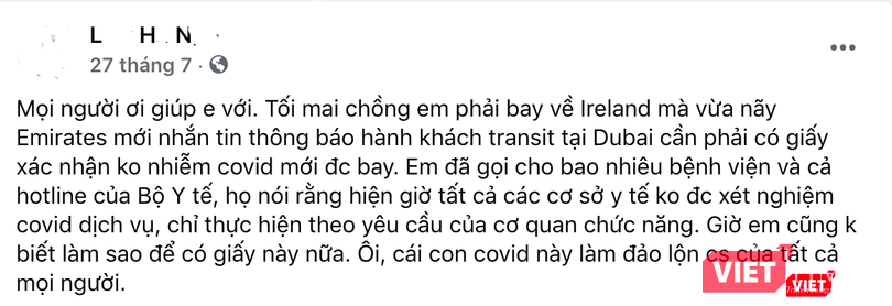 Dòng trạng thái kêu gọi mọi người giúp đỡ của Facebook L.H.N. (Ảnh: Minh Thúy) Dòng trạng thái kêu gọi mọi người giúp đỡ của Facebook L.H.N. (Ảnh: Minh Thúy)