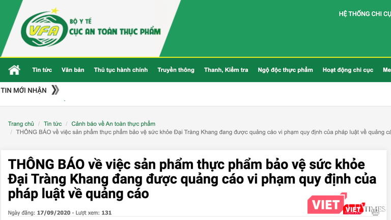 Quảng cáo thực phẩm bảo vệ sức khỏe Đại Tràng Khang vi phạm quy định (Ảnh: Minh Thúy) Quảng cáo thực phẩm bảo vệ sức khỏe Đại Tràng Khang vi phạm quy định (Ảnh: Minh Thúy)