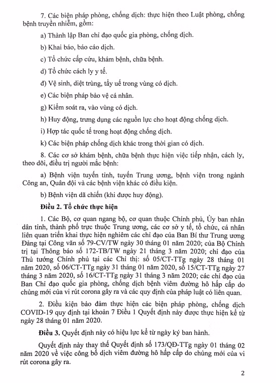 Quyết định về việc công bố dịch COVID-19 trên toàn quốc. Ảnh: TTCP Quyết định về việc công bố dịch COVID-19 trên toàn quốc. Ảnh: TTCP