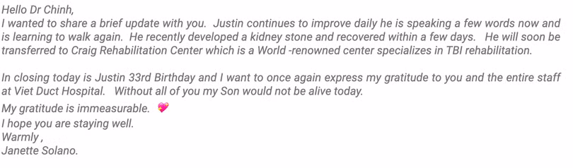 Bức thư cảm ơn của bà J.S (Ảnh: BVCC)