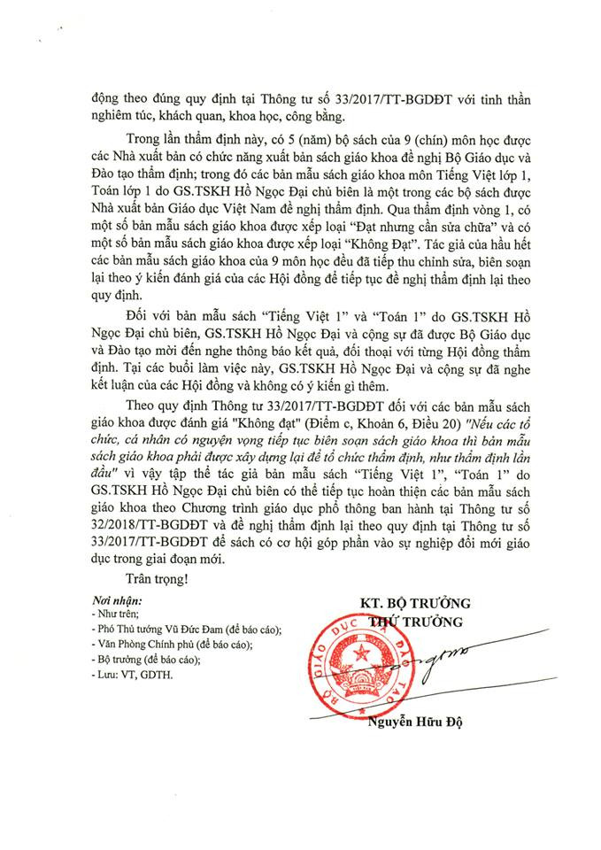 Văn bản của Bộ GD&ĐT trả lời ý kiến của PGS. TSKH. Nguyễn Kế Hào về kết quả thẩm định các bản mẫu sách giáo khoa do GS. TSKH. Hồ Ngọc Đại chủ biên Văn bản của Bộ GD&ĐT trả lời ý kiến của PGS. TSKH. Nguyễn Kế Hào về kết quả thẩm định các bản mẫu sách giáo khoa do GS. TSKH. Hồ Ngọc Đại chủ biên