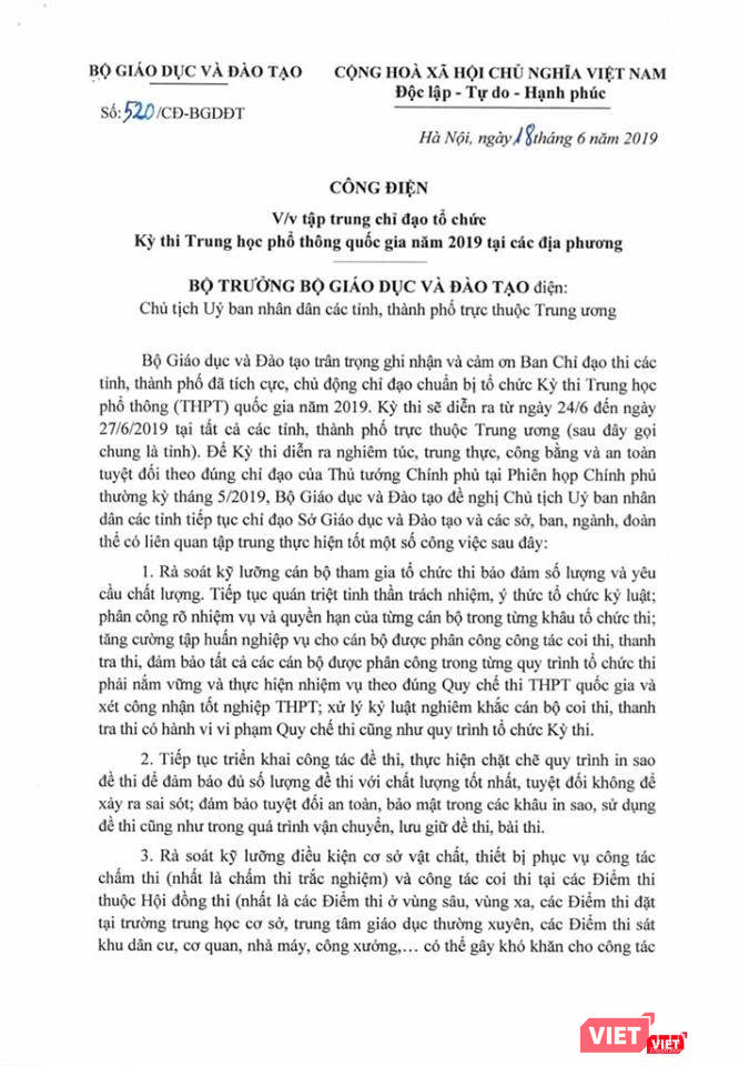 Công điện của Bộ GD&ĐT Công điện của Bộ GD&ĐT