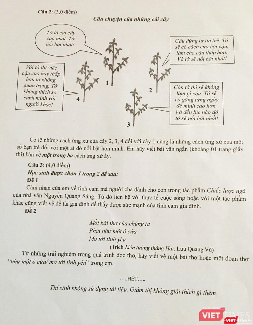 Đề thi môn Ngữ văn tuyển sinh lớp 10 tại TP.HCM