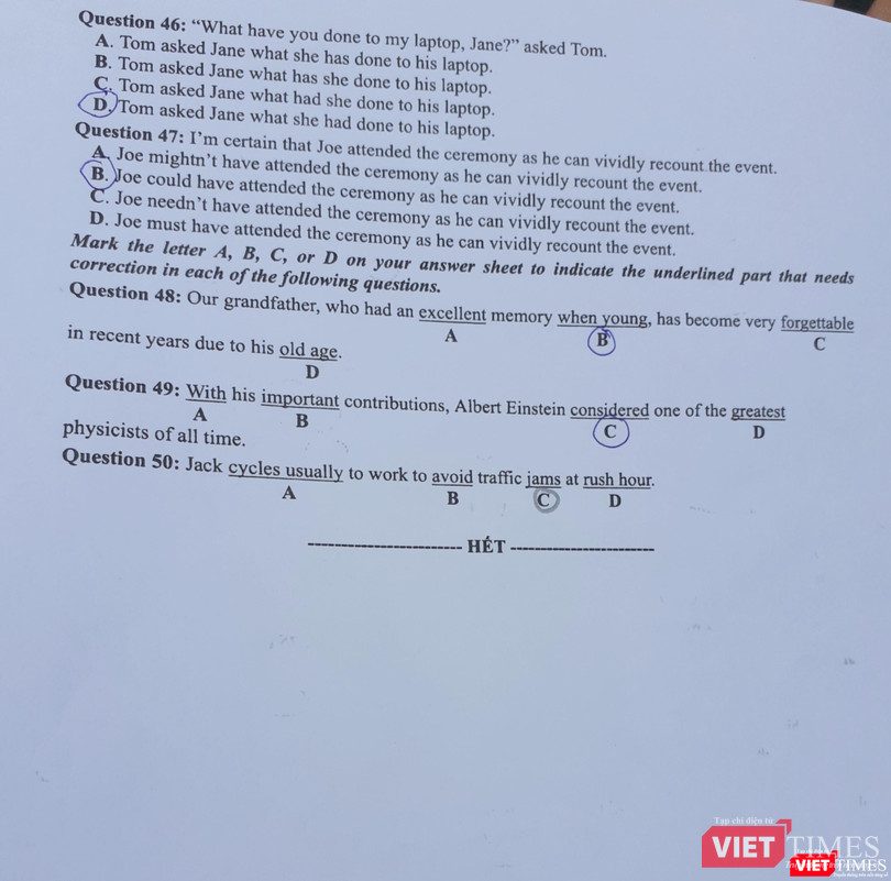 Đề thi chính thức môn tiếng Anh của kỳ thi THPT quốc gia 2019