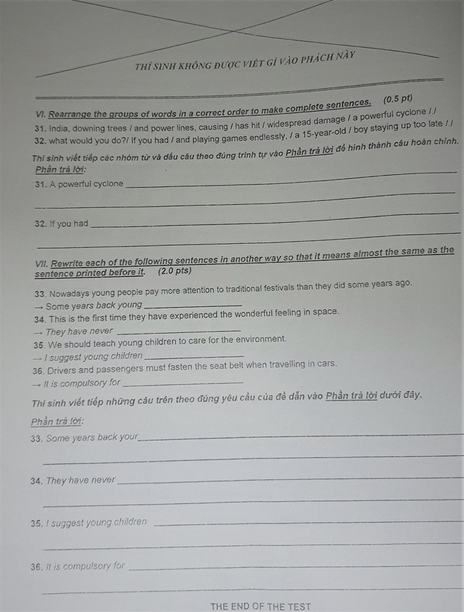 Đề thi môn tiếng Anh trong kỳ tuyển sinh lớp 10 tại TP.HCM