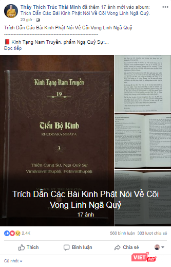 Kinh Tạng Nam Truyền được Fanpage Đại Đức Thích Trúc Thái Minh trích dẫn.