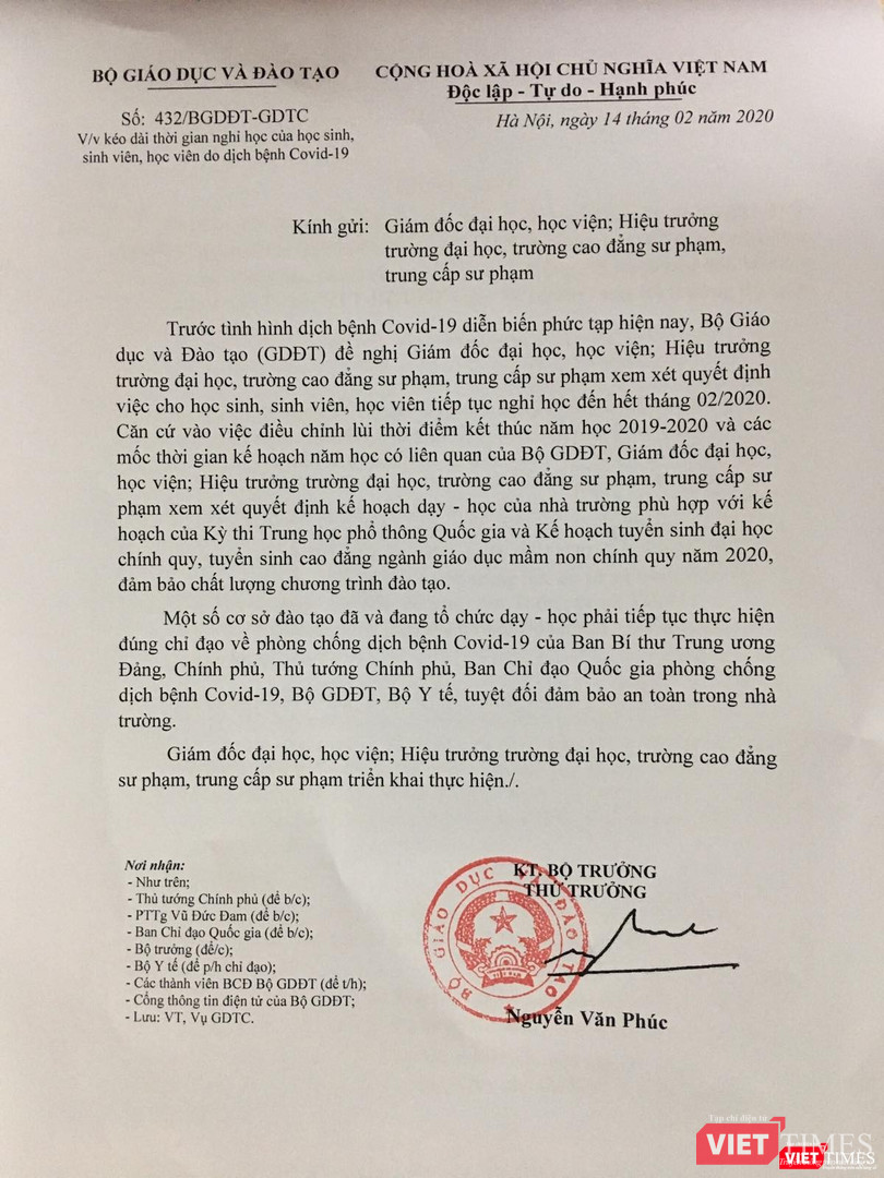 Công văn của Bộ GD&ĐT. Ảnh: Minh Thúy
