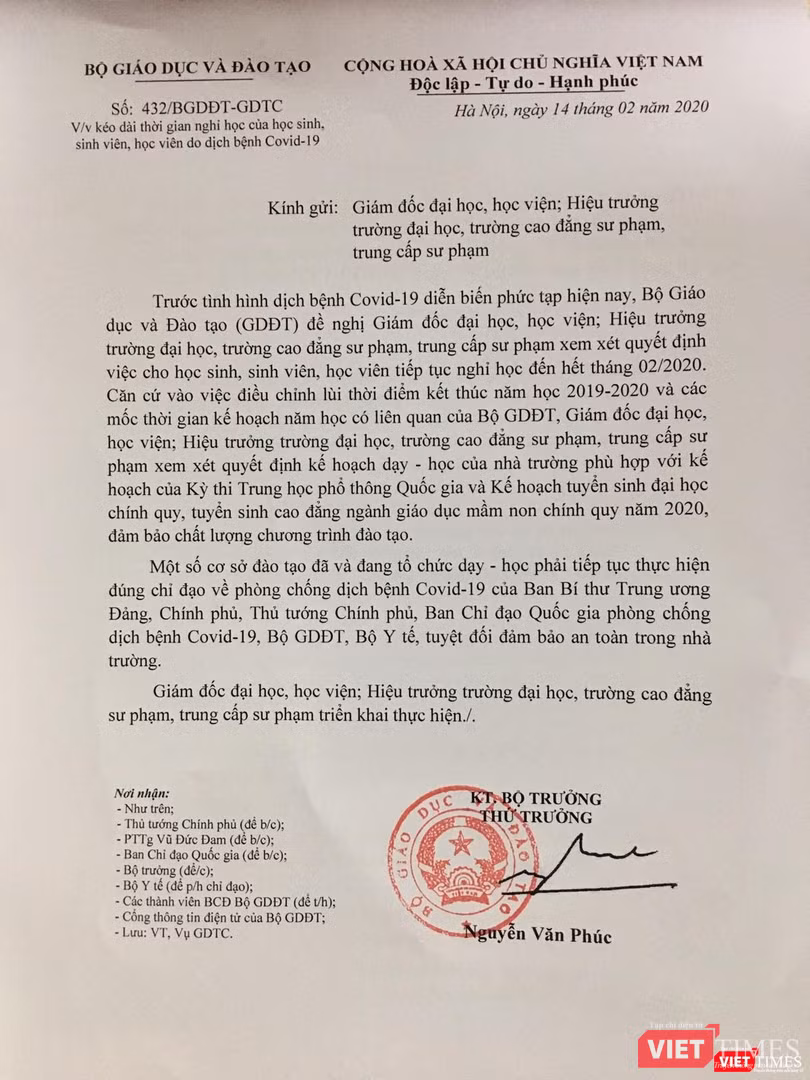 Công văn của Bộ GD&ĐT. Ảnh: Minh Thúy Công văn của Bộ GD&ĐT. Ảnh: Minh Thúy