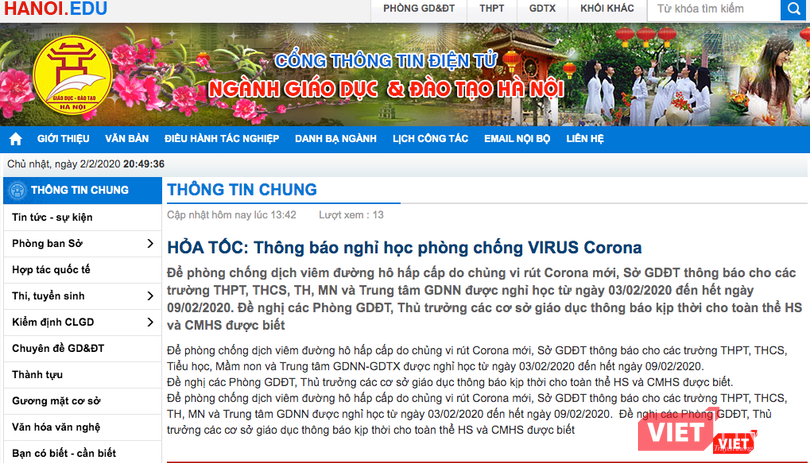 Thông báo cho học sinh nghỉ học phỏng chống virus Corona. Ảnh: Minh Thúy Thông báo cho học sinh nghỉ học phỏng chống virus Corona. Ảnh: Minh Thúy