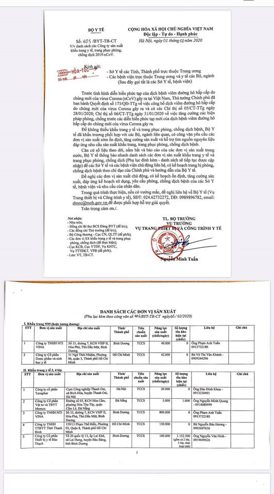 Công văn hỏa tốc của Bộ Y tế