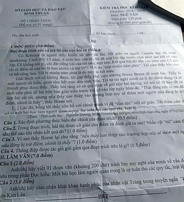 Đề thi Ngữ Văn bị lộ