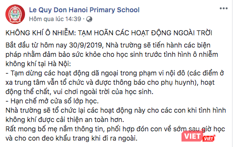 Thông báo của Trường Tiểu học Lê Quý Đôn