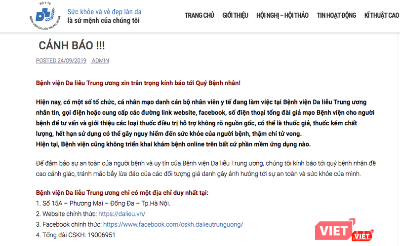 Cảnh báo của Bệnh viện Da liễu Trung ương