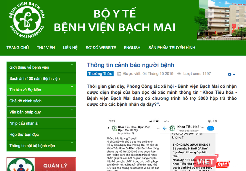 hông tin cảnh báo người bệnh của Bệnh viện Bạch Mai