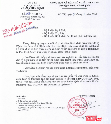 Công văn hóa tốc của Bộ Y tế vừa gửi đi sáng nay.