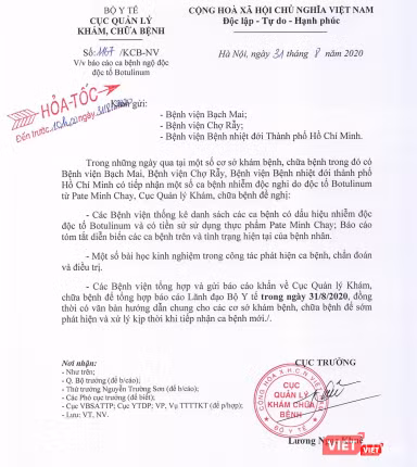 Công văn hóa tốc của Bộ Y tế vừa gửi đi sáng nay.